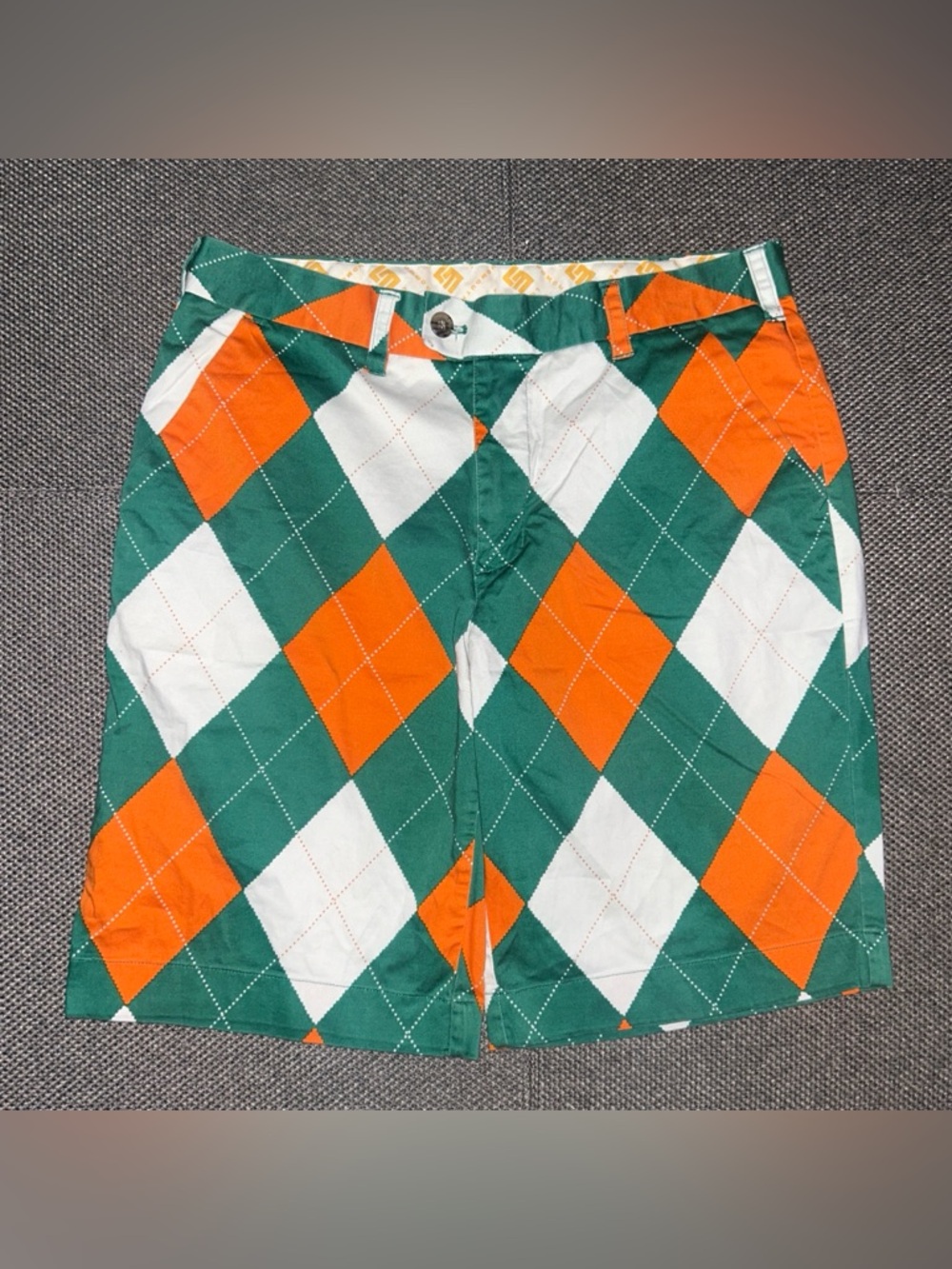 Loudmouth Green, Orange and White Argyle Golf Shorts